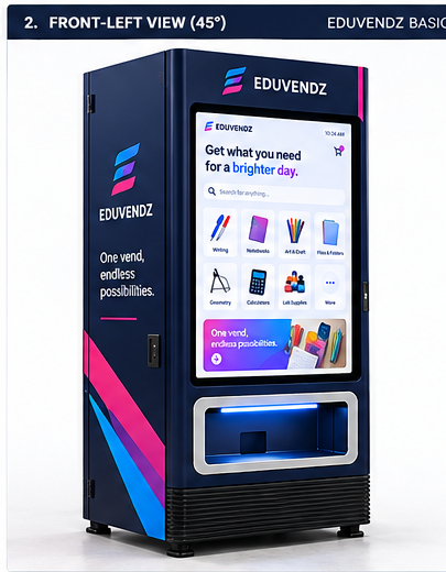 EDUVENDZ BASIC kiosk, front-left view
